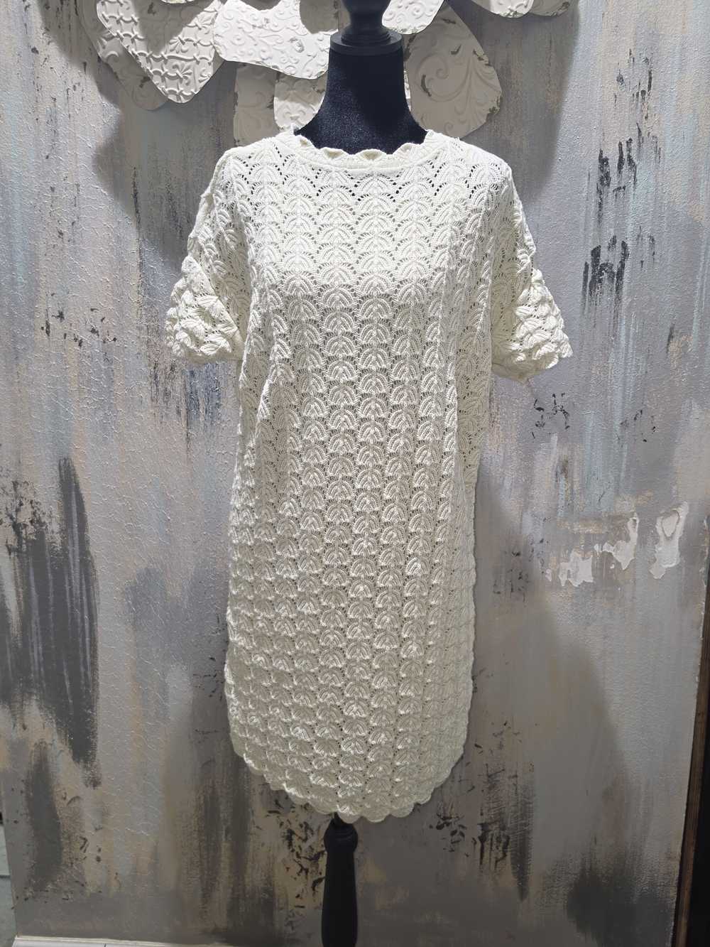 A. New Day Women's Cream Crochet Adorable Dress W/built In Slip Size 8
